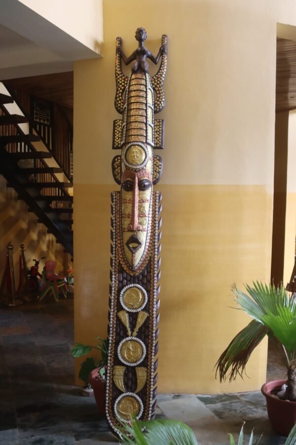 10ft Tall Exquisite Copper Brass Cowrie Mahogany Yaa Asantewaa Mask